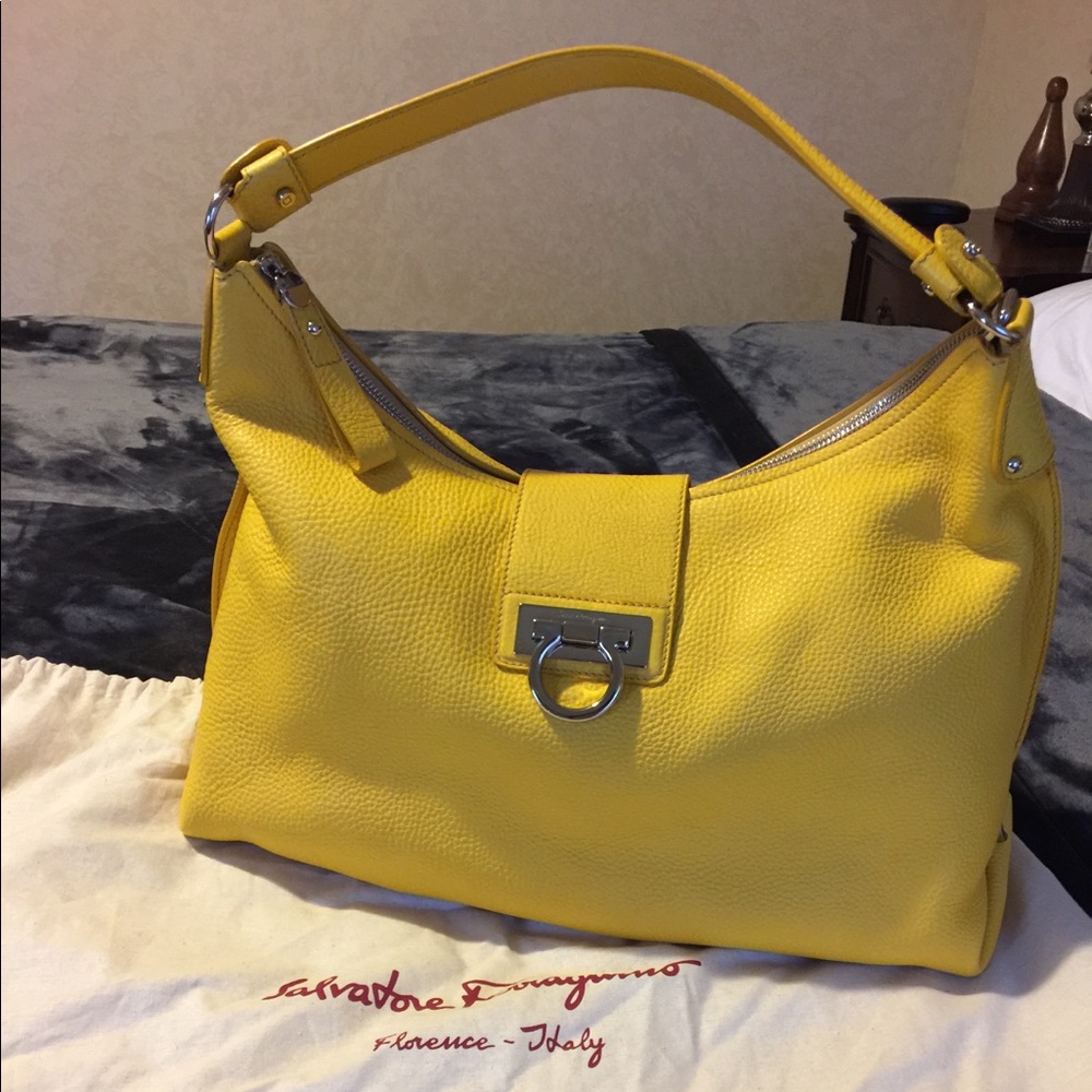 Salvatore Ferragamo Yellow Leather Shoulder Bag